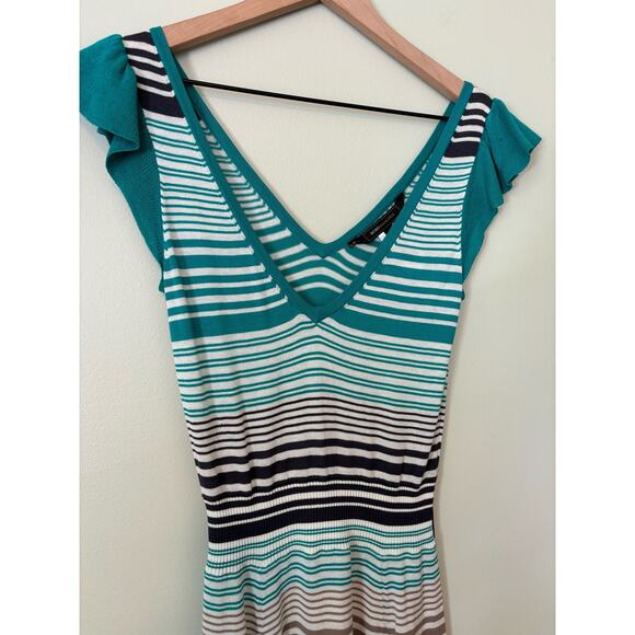 BCBGMaxAzria Striped Silk Blend Knit Dress Small Flutter Sleeve - Picture 2 of 9